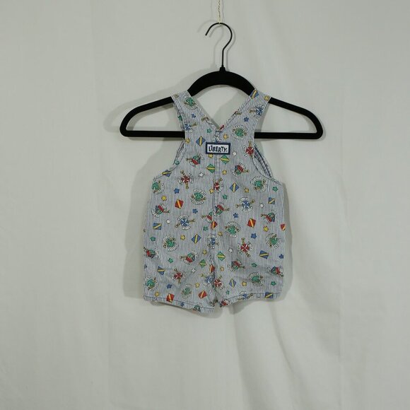 Vintage Liberty Kids Overalls Romper Nautical Print Blue Striped 90s Toddler - Picture 4 of 5